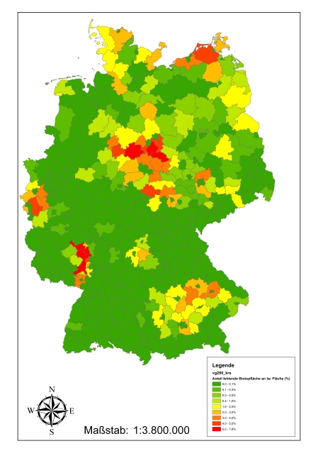 Biotopindex des Julius-Kühn Institutes 2004 auf Landkreise-Ebene